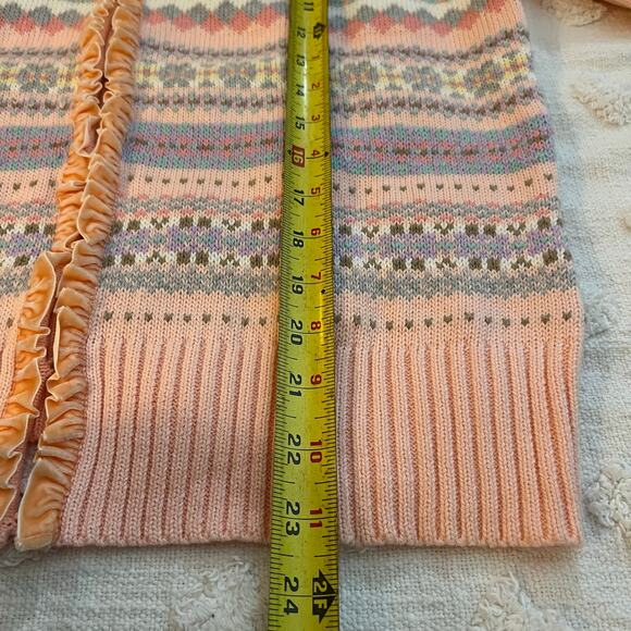 Vintage Liz Claiborne Women’s L Cardigan Peach Pink Velvet Ruffle Boarder - Picture 8 of 8